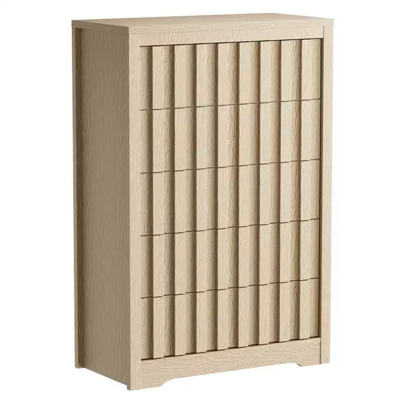 Commode en bois cannelé moderne avec tiroirs, commode en bois sans poignées pour chambre à coucher, organisateur de placard à vêtements avec grand rangement pour couloir, salon