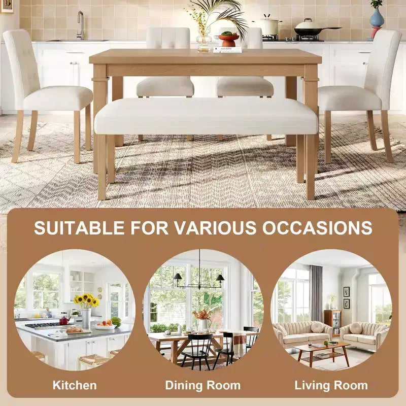 GDFStudio Jordan Ensemble repas moderne 6 pièces avec table rectangulaire, 4 chaises rembourrées et banc