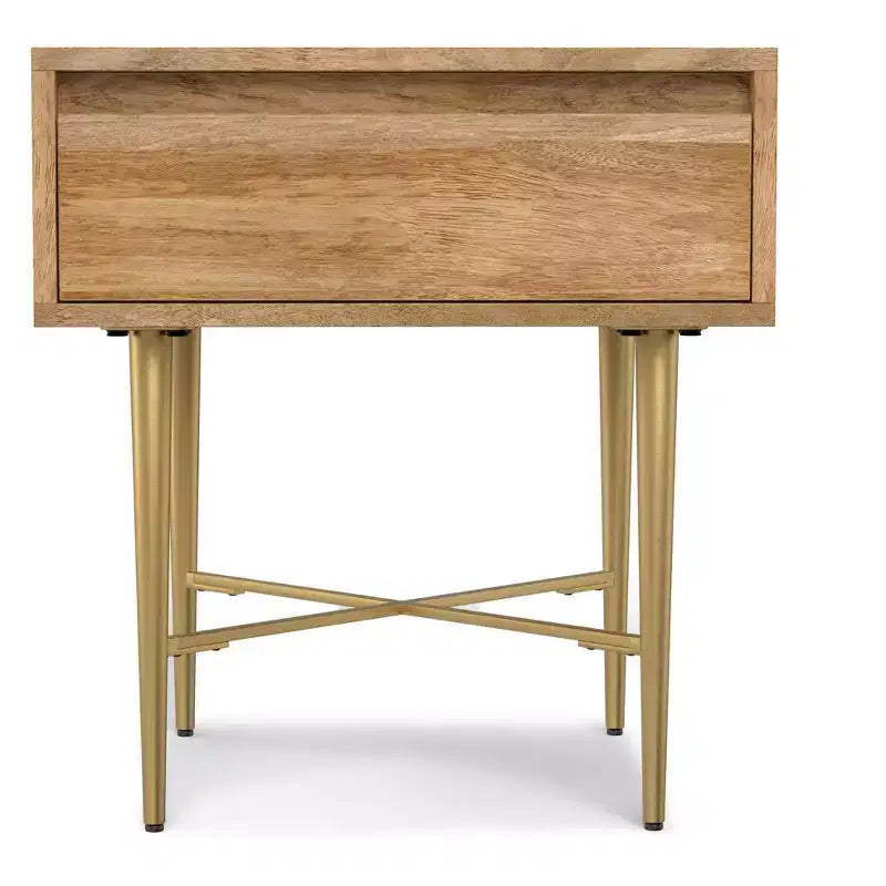 Jovie Table d'appoint carrée contemporaine de 50,8 cm de large en bois de manguier massif avec tiroir