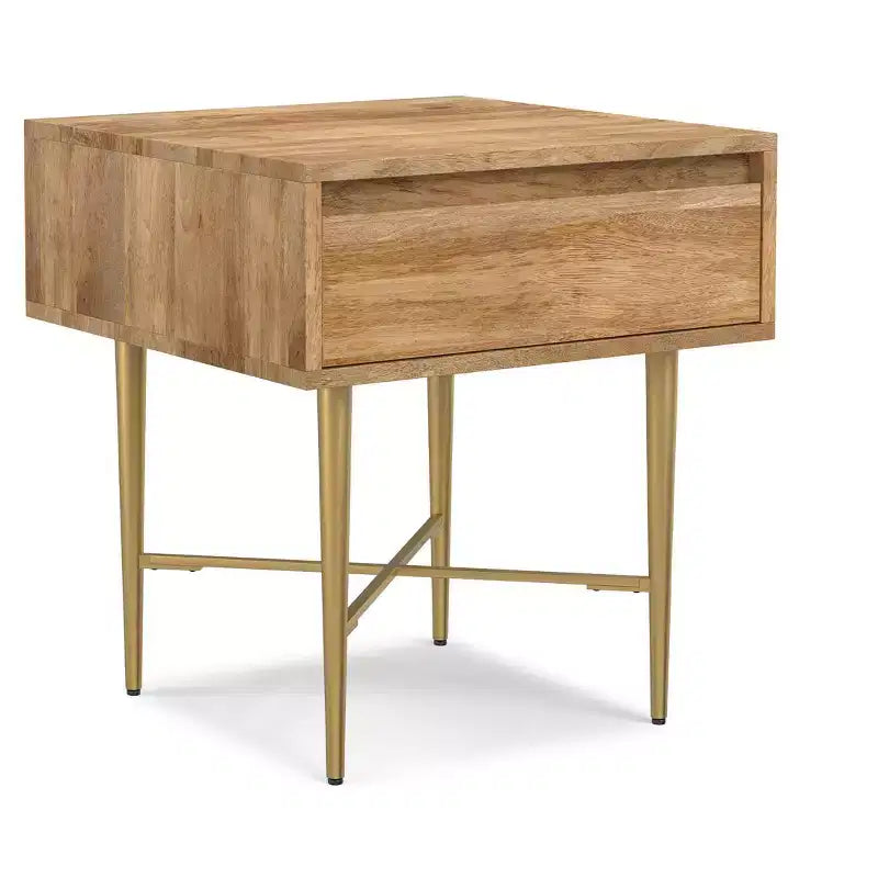 Jovie Table d'appoint carrée contemporaine de 50,8 cm de large en bois de manguier massif avec tiroir