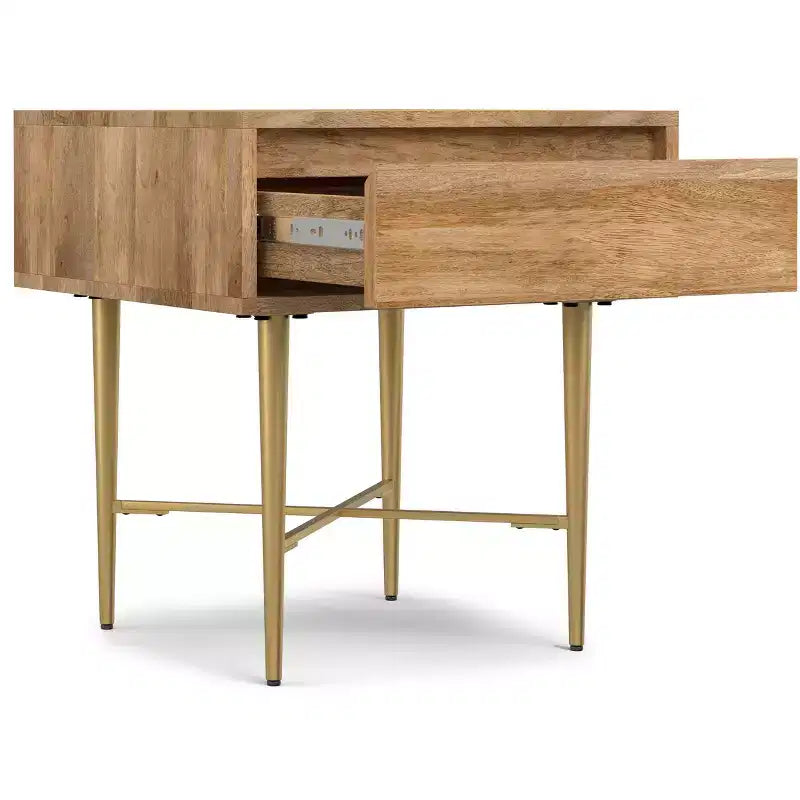 Jovie Table d'appoint carrée contemporaine de 50,8 cm de large en bois de manguier massif avec tiroir