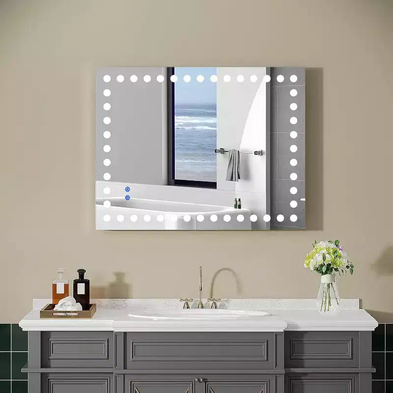 Miroir de salle de bain LED 40x32 pouces avec anti-buée et variation tactile - 3 réglages d'éclairage pour coiffeuse