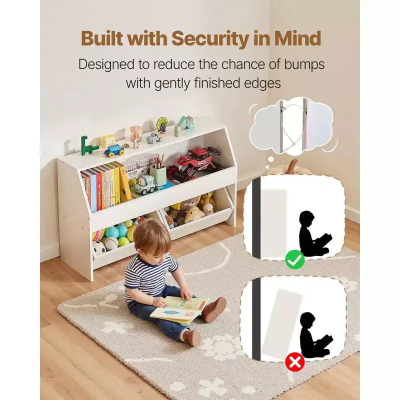 Meuble de rangement pour enfants VIYET en bois blanc – 2 tiroirs mobiles, étagère à livres
