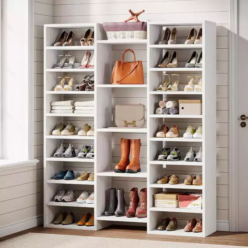 Lantine 14-Tier Tall Shoe Rack, Large Freestanding Organizer with Open Shelves for 46 Pairs, Wooden Cabinet for Closet, Entryway, Bedroom, White