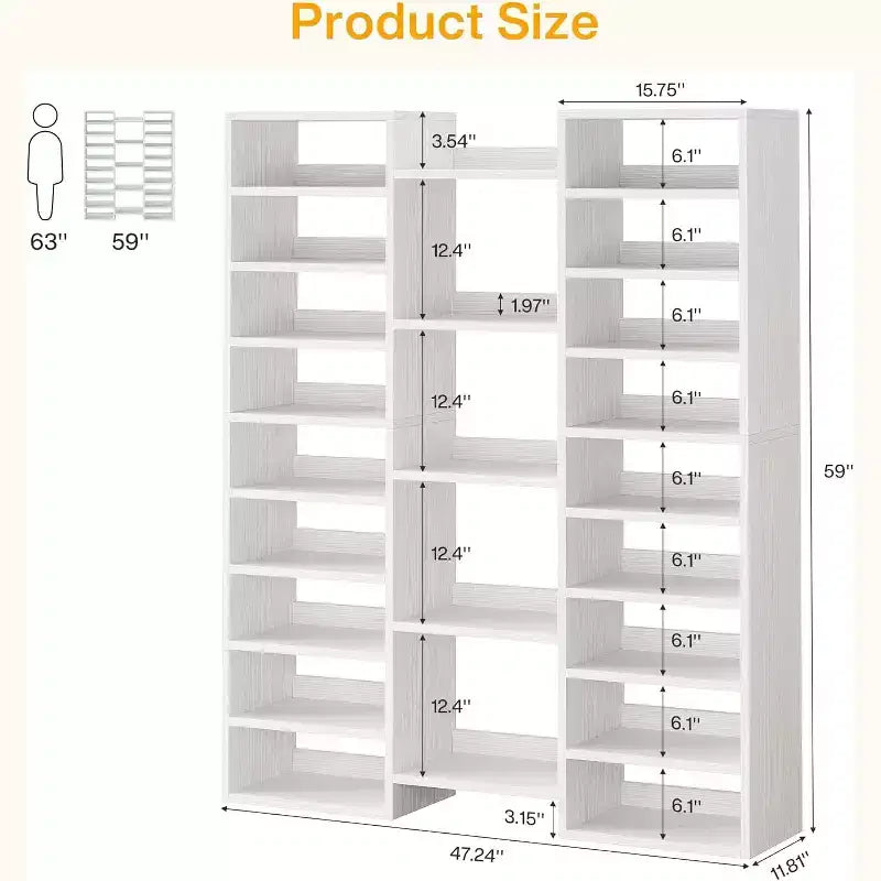 Lantine Meuble à Chaussures Haut 14 Niveaux, Grand Organisateur Autoportant avec Étagères Ouvertes pour 46 Paires, Armoire en Bois pour Placard, Entrée, Chambre, Blanc