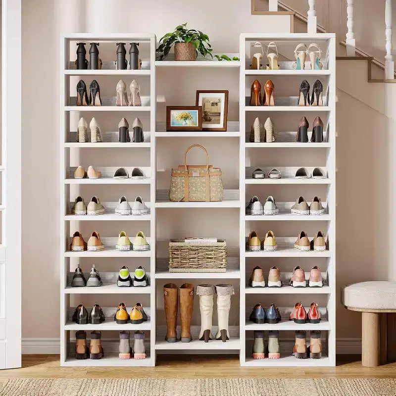 Lantine Meuble à Chaussures Haut 14 Niveaux, Grand Organisateur Autoportant avec Étagères Ouvertes pour 46 Paires, Armoire en Bois pour Placard, Entrée, Chambre, Blanc