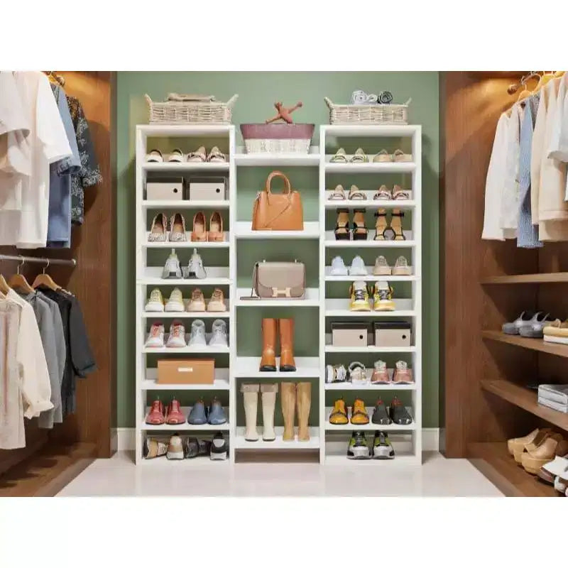 Lantine Meuble à Chaussures Haut 14 Niveaux, Grand Organisateur Autoportant avec Étagères Ouvertes pour 46 Paires, Armoire en Bois pour Placard, Entrée, Chambre, Blanc