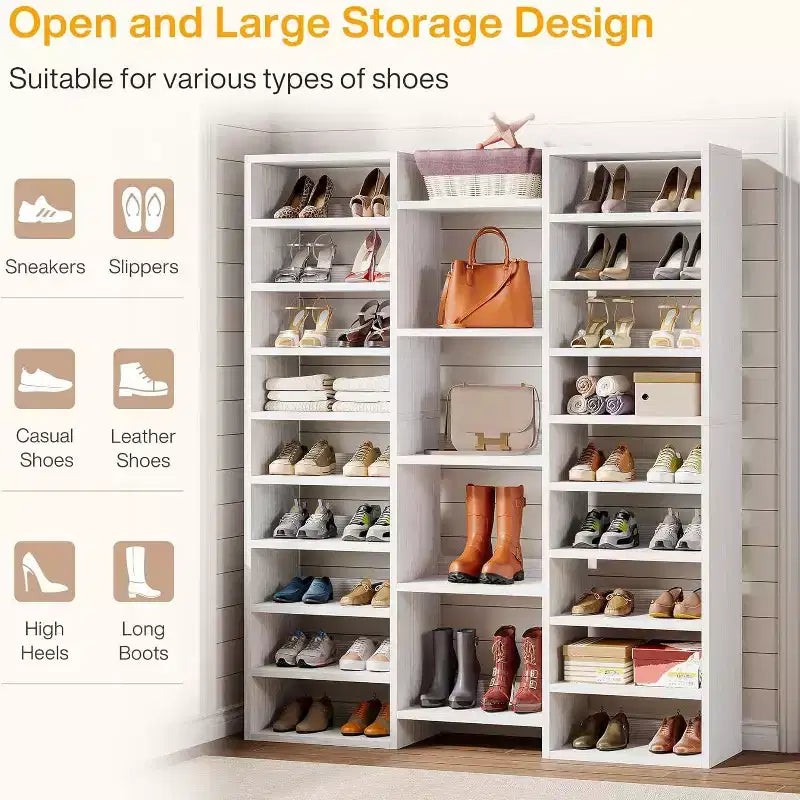Lantine Meuble à Chaussures Haut 14 Niveaux, Grand Organisateur Autoportant avec Étagères Ouvertes pour 46 Paires, Armoire en Bois pour Placard, Entrée, Chambre, Blanc