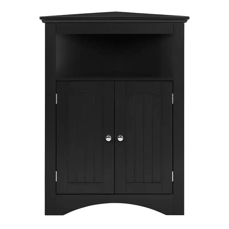 VIYET 32 Multifunctional Corner Cabinet - Black MDF, Freestanding, Doors & Adjustable Shelves