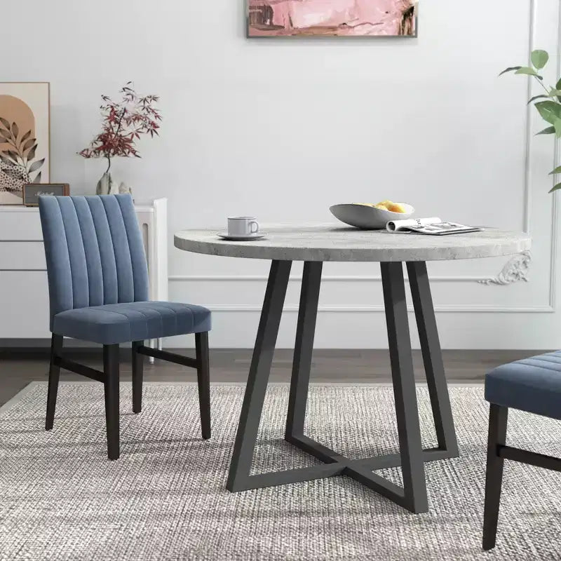 Ensemble de salle à manger 5 pièces Roundhill Furniture Edo, table ronde à tréteaux et 4 chaises rembourrées