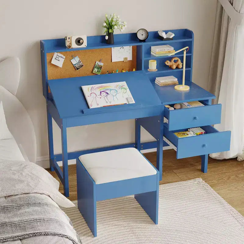 Bureau et chaise pour enfants, table d'étude en bois avec plateau inclinable réglable - Ensemble de bureau d'apprentissage scolaire pour garçons et filles de 3 à 8 ans