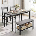 Dining Table 4-Piece with Dining Table, 2 Chairs, One Bench in Metal Frame, Rectangular Kitchen Table Set for Living Room, Dining Room, Grey