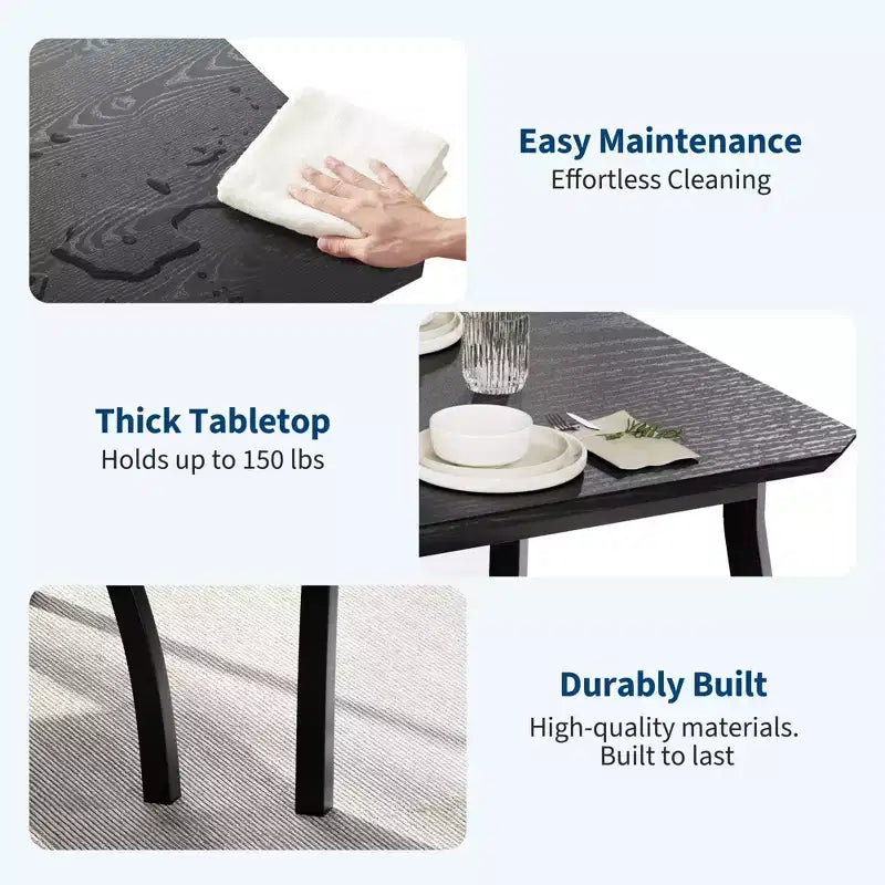 Ensemble de salle à manger 4 pièces style ferme, table compacte avec 2 bancs pour coin-repas de cuisine, noir