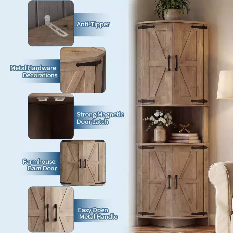 Meuble de coin de ferme 65, Armoire de cuisine en bois avec étagères réglables, Buffet autoportant pour cuisine, salon, blanc