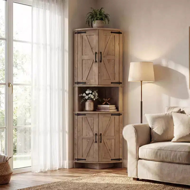 Meuble de coin de ferme 65, Armoire de cuisine en bois avec étagères réglables, Buffet autoportant pour cuisine, salon, blanc