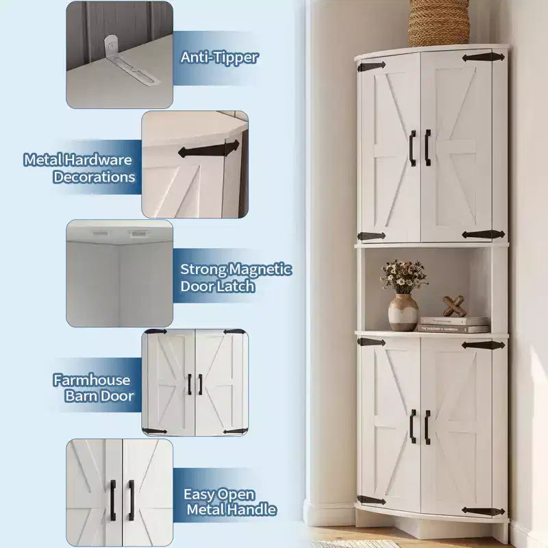 Meuble de coin de ferme 65, Armoire de cuisine en bois avec étagères réglables, Buffet autoportant pour cuisine, salon, blanc