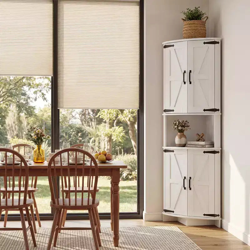Meuble de coin de ferme 65, Armoire de cuisine en bois avec étagères réglables, Buffet autoportant pour cuisine, salon, blanc