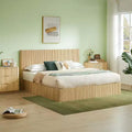 Queen/King Size Lift Up Storage Bed Frame Wood Platform Bed Frame with Corrugated Accents - ModernLuxe