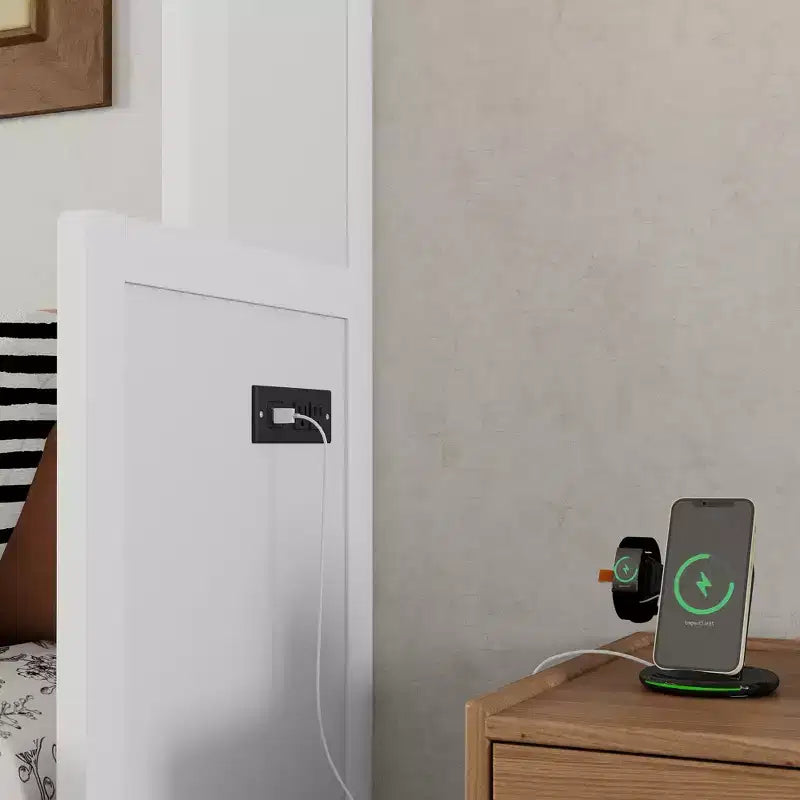 Lit escamotable Queen Size avec armoire et bureau, cadre de lit mural caché peu encombrant avec station de recharge, blanc - ModernLuxe