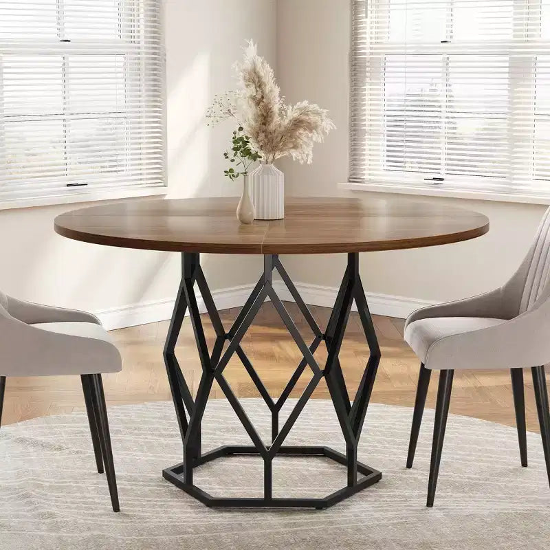 Round Dining Table, Farmhouse Dining Kitchen Table for 4-6 People, Kitchen & Dining Room Tables, Circle Kitchen Table