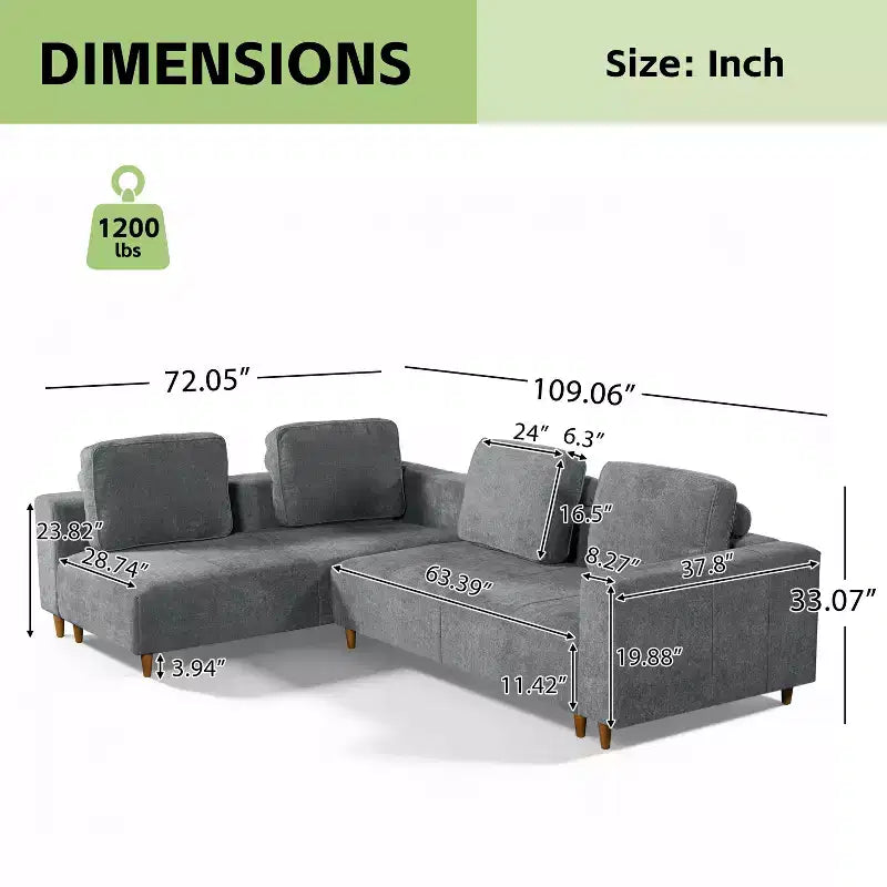 Christopher Knight Home Ysolina Canapés sectionnels convertibles rembourrés modernes en forme de L à 4 places de 109 po