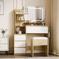 Modern Vanity Desk with Mirror, 36-Inch Makeup Table with 4 Drawers, Storage Shelves, and Stool  Ideal Dressing Table for Bedroom