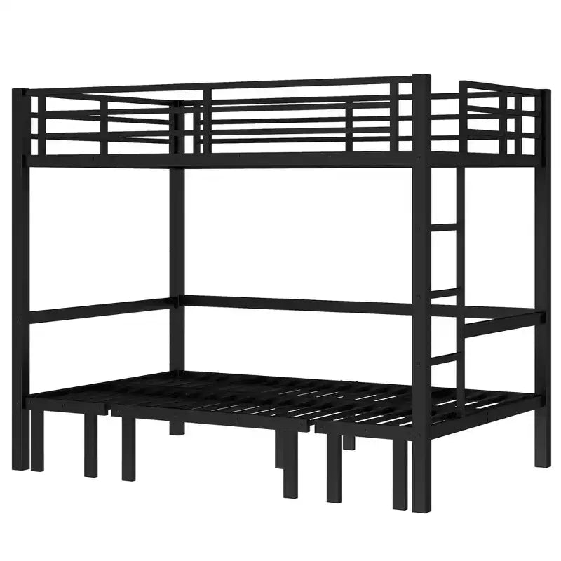 Lit superposé en métal Twin XL/Full/Queen avec lit inférieur convertible, Noir - ModernLuxe