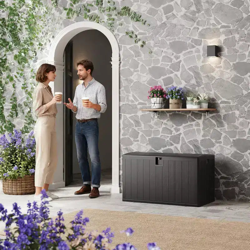Coolmee Boîte de rangement de pont 130 gallons, Coffre de rangement extérieur verrouillable avec couvercle, Bac de rangement extérieur toutes saisons avec poignées latérales pour meubles de terrasse