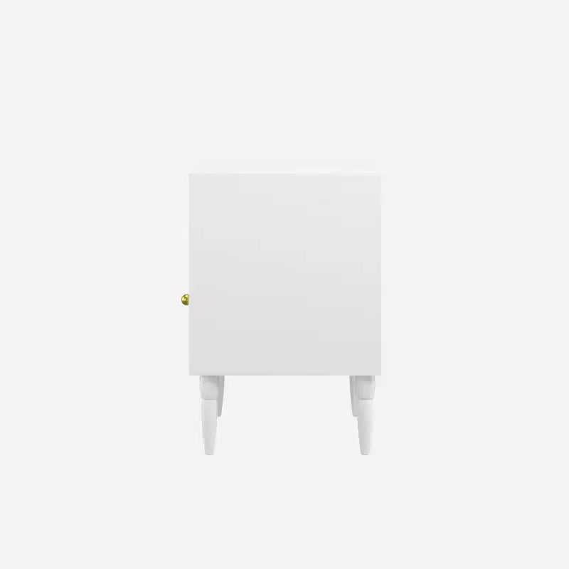 Table de chevet moderne blanche avec tiroir et étagère ouverte, poignée dorée, pieds en bois massif, table d'appoint pour chambre/salon