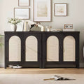 Buffet Cabinet, Sideboard with Storage  2 Pack 31.5 Black Faux Rattan Cabinet, Farmhouse Coffee Bar with Adjustable Shelves