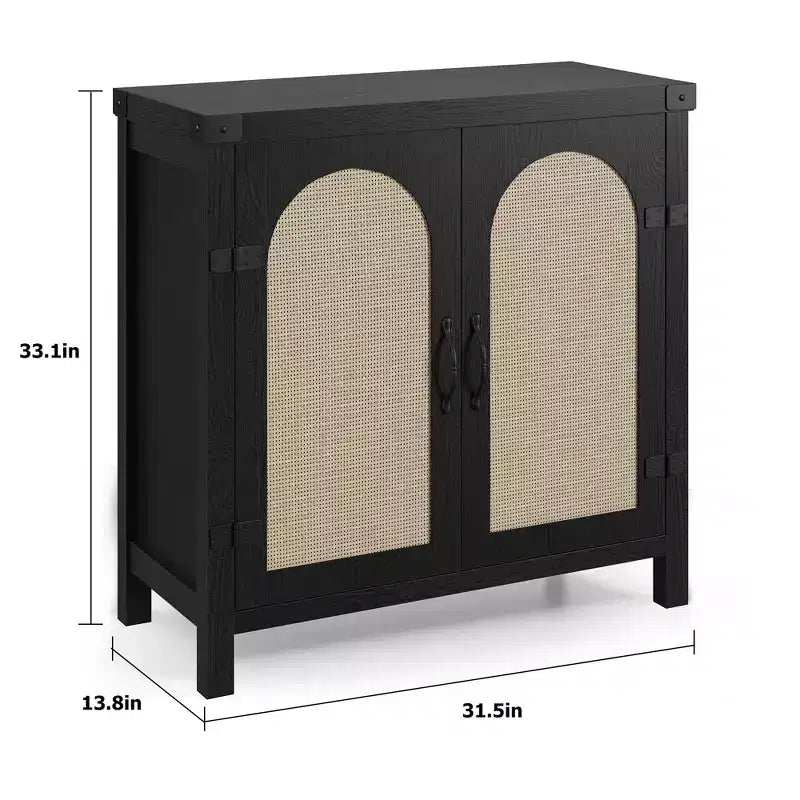 Bahut avec rangement, lot de 2 buffets noirs en rotin synthétique de 80 cm, meuble de bar de style rustique avec étagères réglables