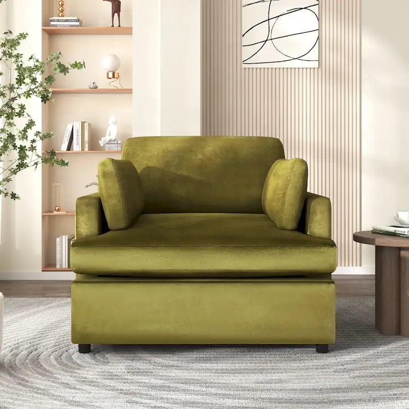 Fauteuil d'appoint vert 37 avec pieds en plastique et coussins décoratifs