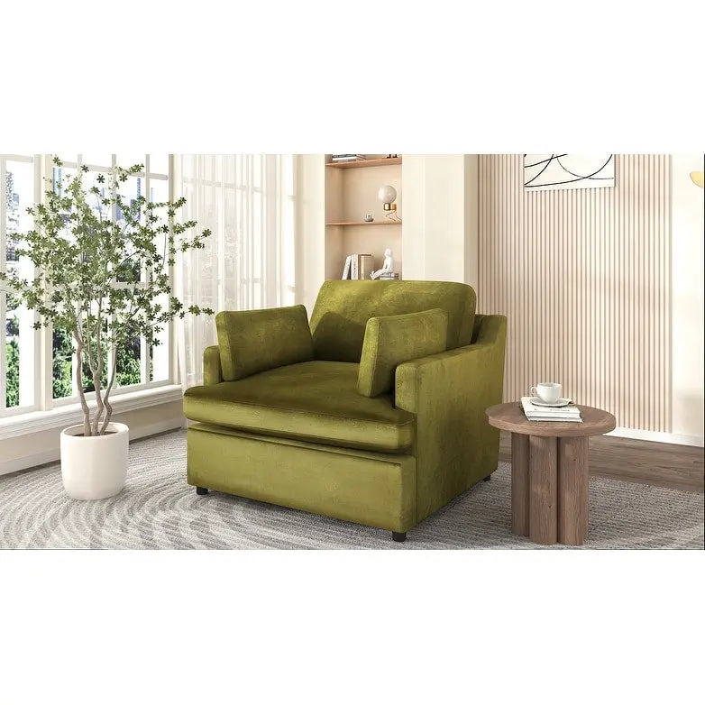 Fauteuil d'appoint vert 37 avec pieds en plastique et coussins décoratifs