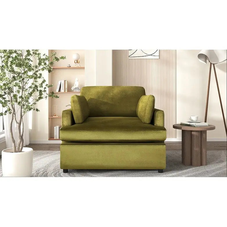 Fauteuil d'appoint vert 37 avec pieds en plastique et coussins décoratifs