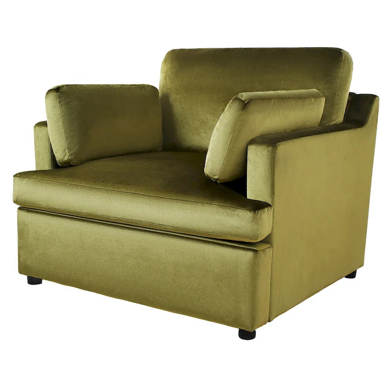 Fauteuil d'appoint vert 37 avec pieds en plastique et coussins décoratifs