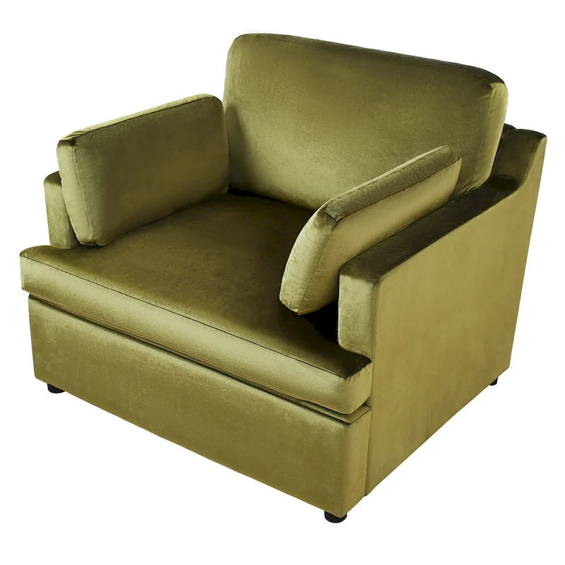 Fauteuil d'appoint vert 37 avec pieds en plastique et coussins décoratifs