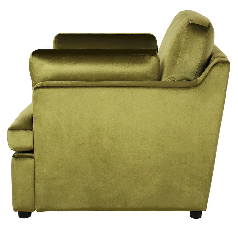 Fauteuil d'appoint vert 37 avec pieds en plastique et coussins décoratifs