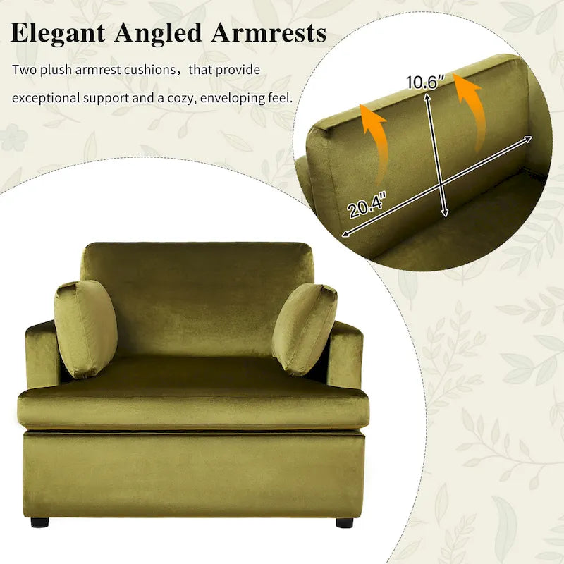 Fauteuil d'appoint vert 37 avec pieds en plastique et coussins décoratifs