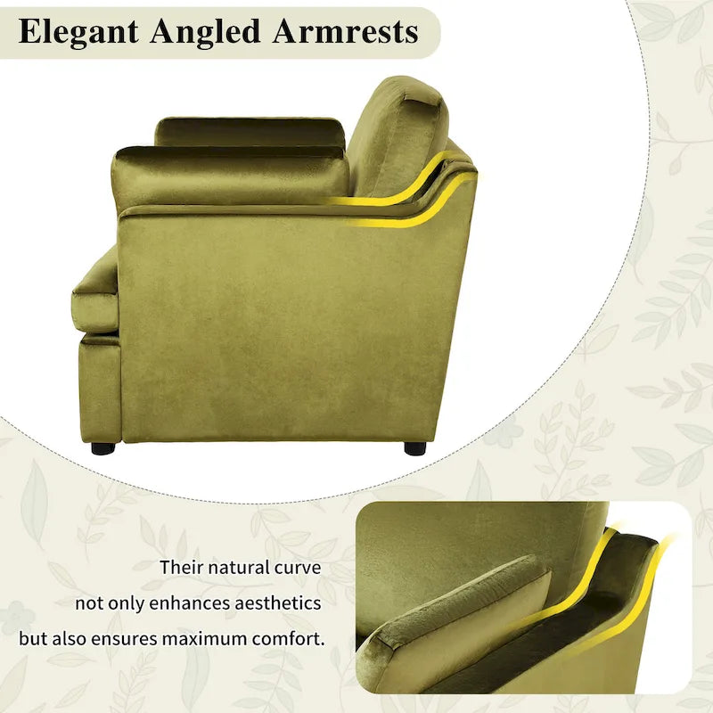 Fauteuil d'appoint vert 37 avec pieds en plastique et coussins décoratifs