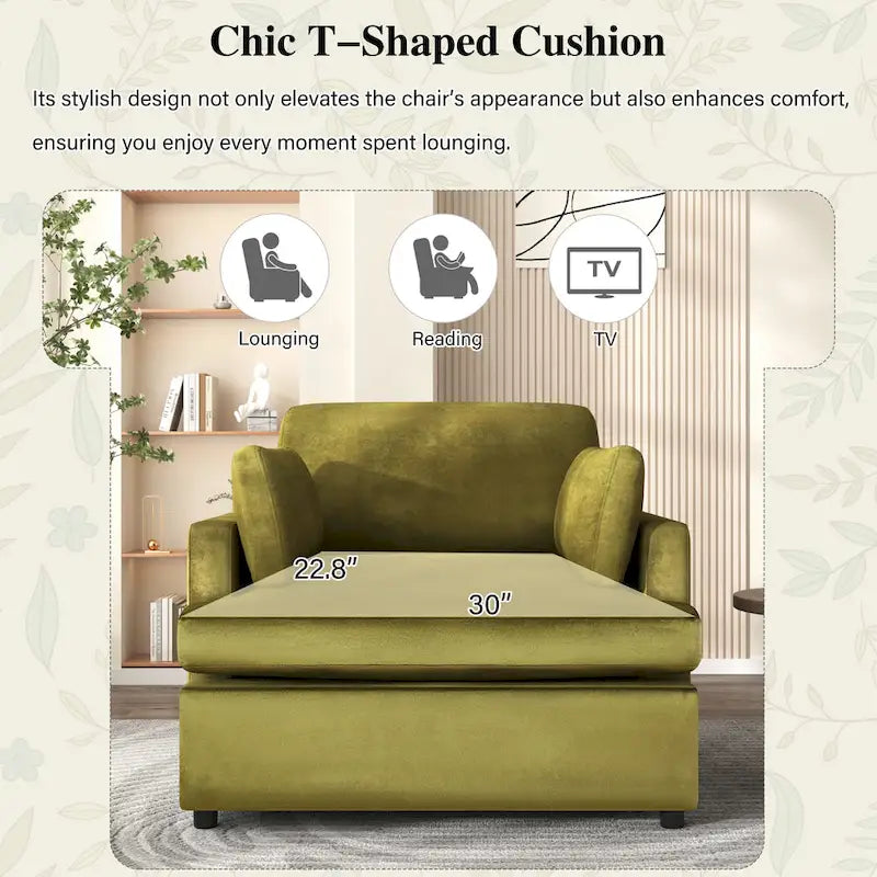 Fauteuil d'appoint vert 37 avec pieds en plastique et coussins décoratifs