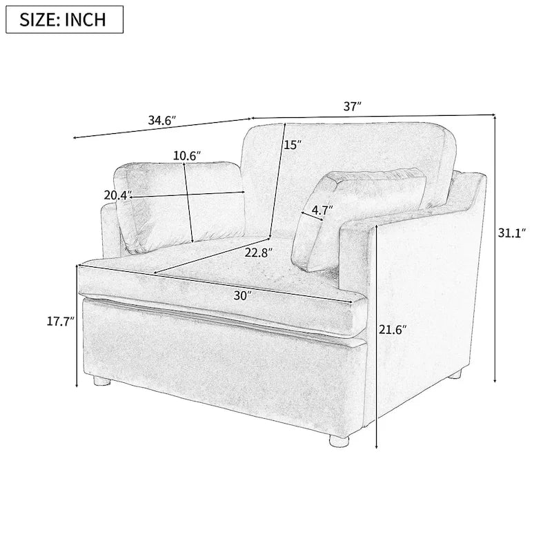 Fauteuil d'appoint vert 37 avec pieds en plastique et coussins décoratifs