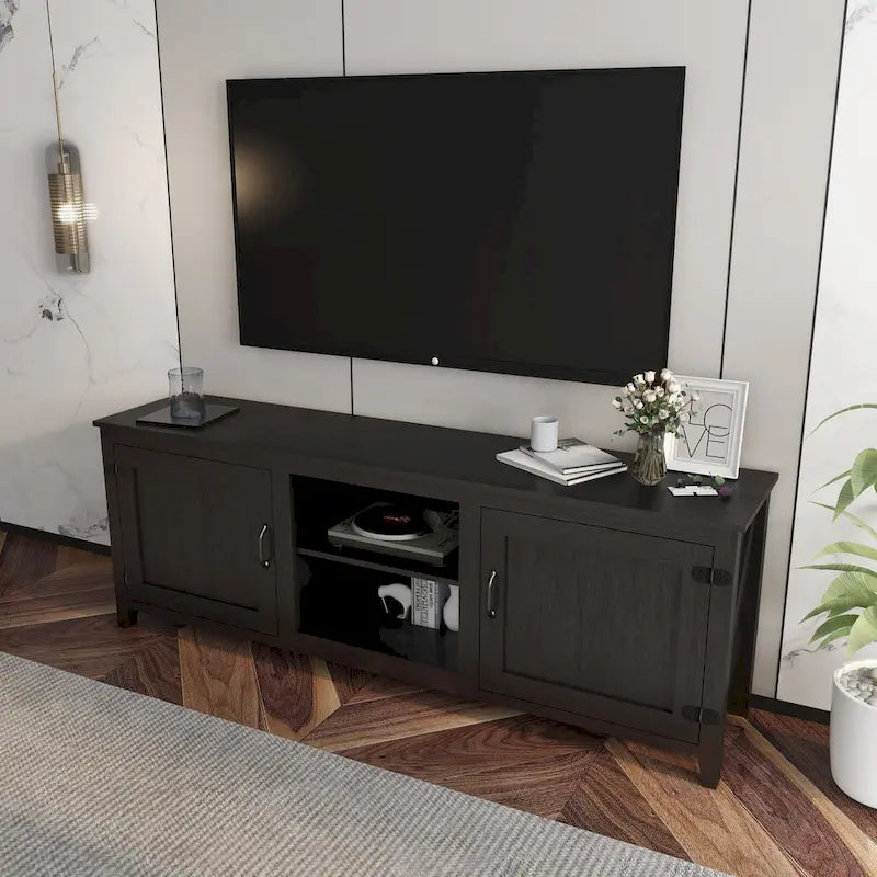 Meuble TV 70.08 avec portes et compartiments de rangement ouverts pour téléviseurs jusqu'à 60 pouces
