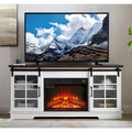 Meuble TV de cheminée blanc 59,13 po avec portes coulissantes en verre et étagère de rangement pour téléviseurs jusqu'à 65 po