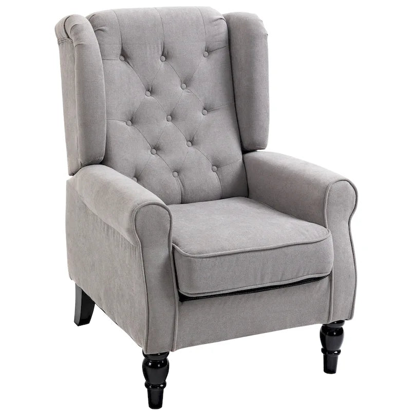 Fauteuil d'appoint capitonné avec dossier haut à oreilles, accoudoirs rembourrés arrondis et assise épaisse rembourrée, Gris