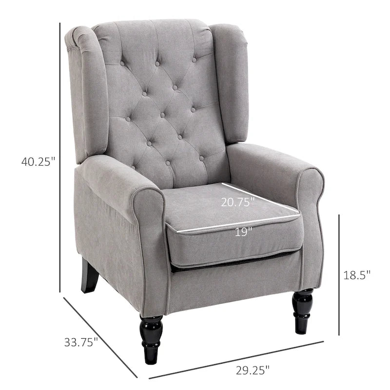 Fauteuil d'appoint capitonné avec dossier haut à oreilles, accoudoirs rembourrés arrondis et assise épaisse rembourrée, Gris