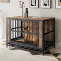 Meuble cage pour chien, table en bois pour cage de chien, niche pour chien de 38,9 po avec 2 portes coulissantes et cadre de porte épais en fer, maison décorative pour animaux de compagnie