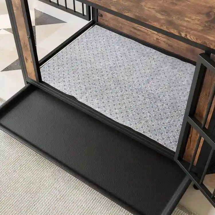 Meuble cage pour chien, table en bois pour cage de chien, niche pour chien de 38,9 po avec 2 portes coulissantes et cadre de porte épais en fer, maison décorative pour animaux de compagnie