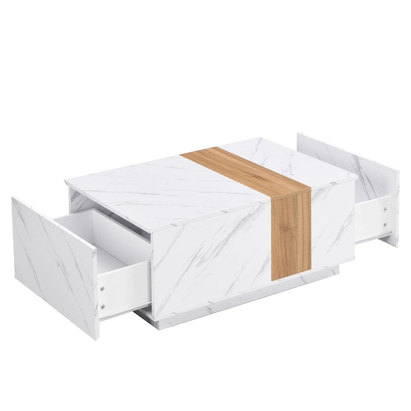 Table basse avec 2 tiroirs de rangement et finition grain de bois