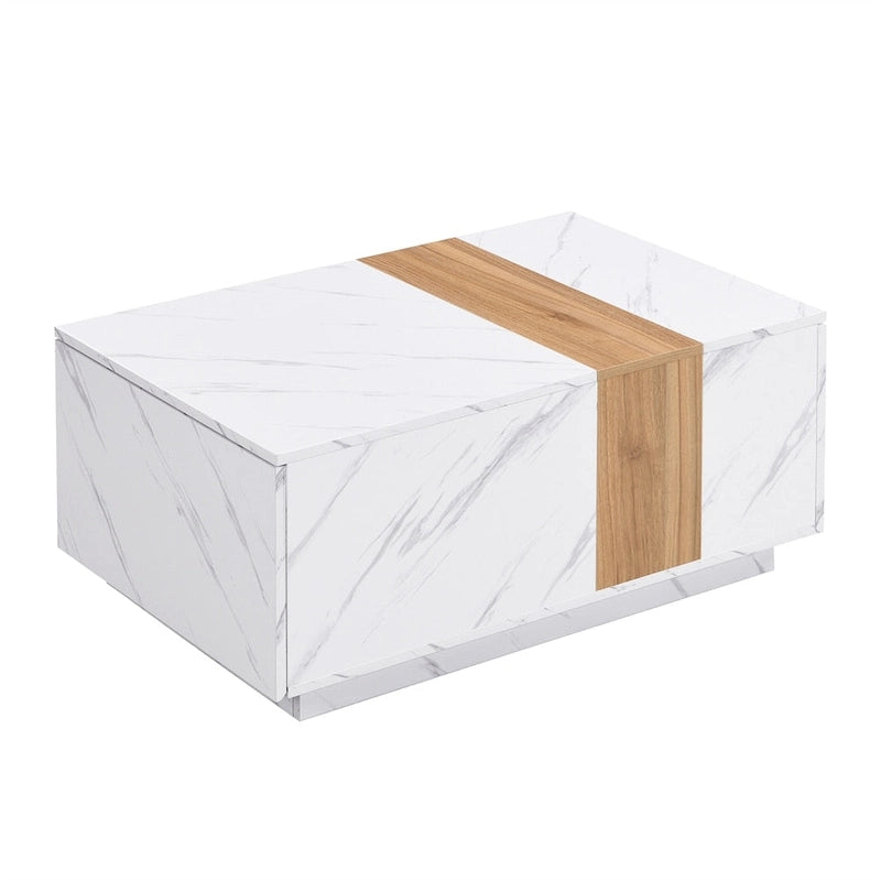 Table basse avec 2 tiroirs de rangement et finition grain de bois