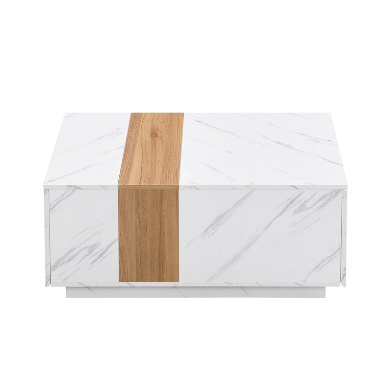 Table basse avec 2 tiroirs de rangement et finition grain de bois